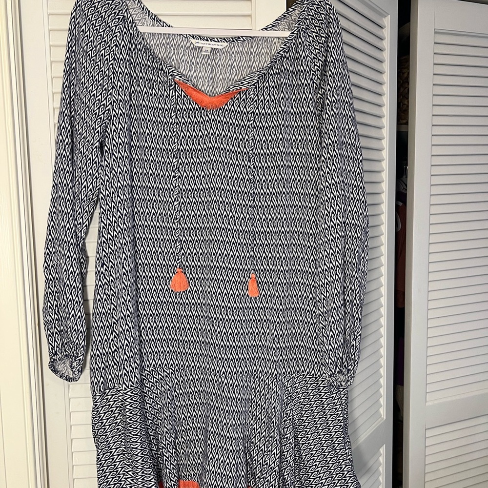 Southern Tide Blue and White Ruffled Sundress with Bishop Sleeves